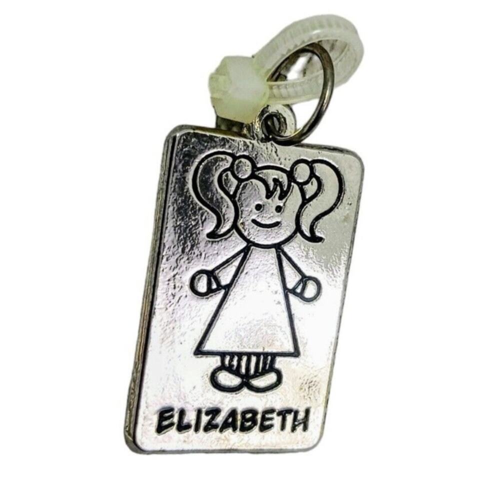 ELIZABETH Name Tag GIRLS Charm ID 1"‎ Silver Pendant Backpack Zipper P0ull GANZ